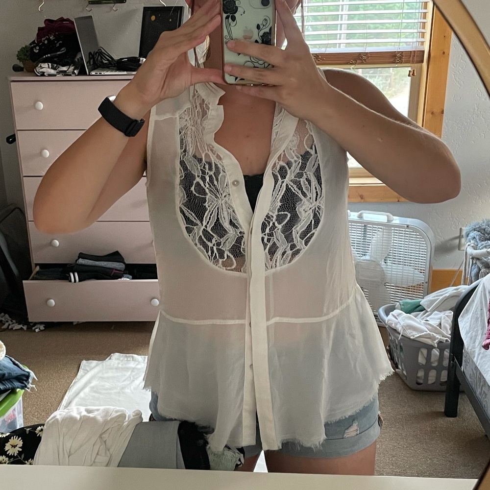 Sheer White Margo & Sebastian Sleeveless Shirt | #94
